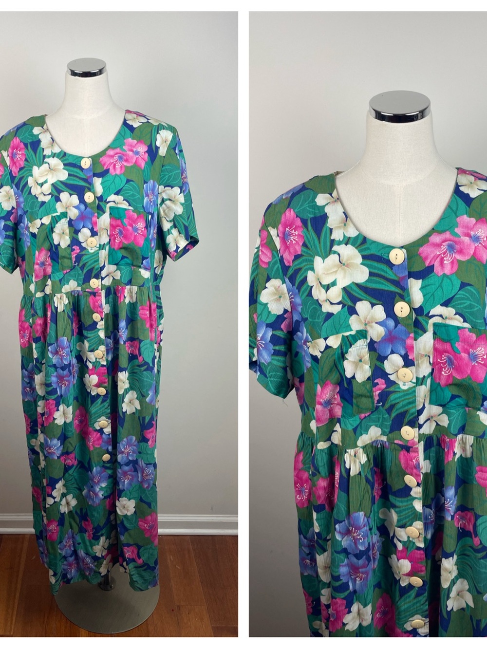 Carolina Colours Pink Green Blue Floral Tropical Maxi Dress Women Size 22
